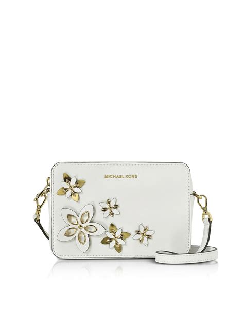 michael kors flowers pouches md camera bag leather optic white|Bradshaw Medium Leather Camera Bag .